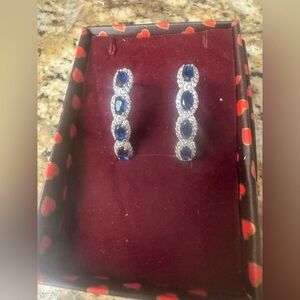 pure silver earrings with blue Created sapphire along with white sapphire